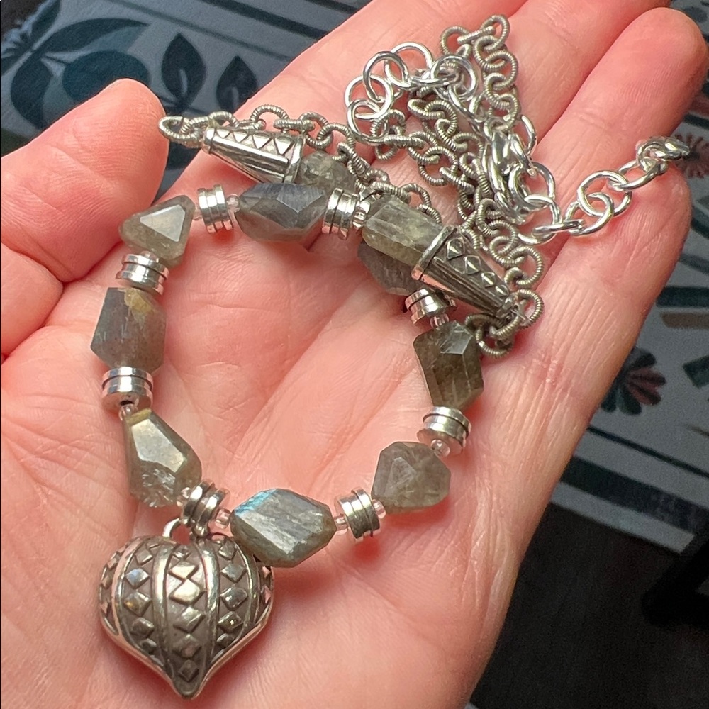 Brighton Free Spirit Puffy Heart Charm Labradorite Necklace
